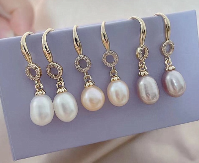 Natural freshwater pearl earrings with round micro set zircon earrings