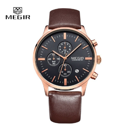 MEGIR Casual Business Men Leather Analog Quartz Watches Waterproof Chronograph Military Watch M001