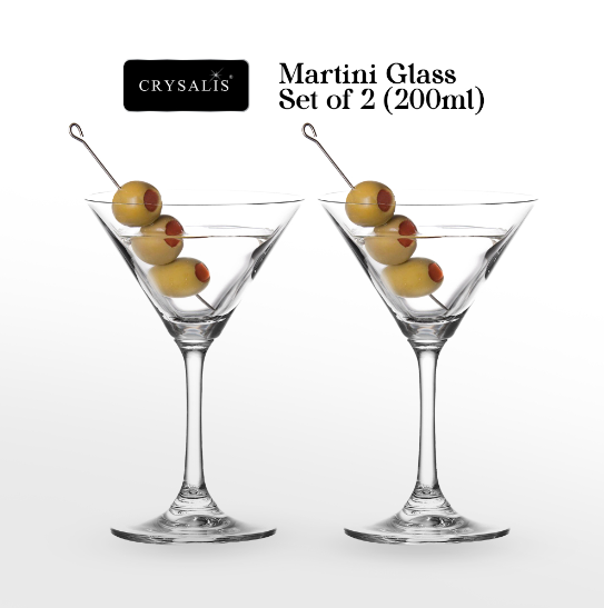 CRYSALIS Martini Cocktail Glass 200ml | 7oz [Set of 2] Party Bar Drinking Glass Steamware