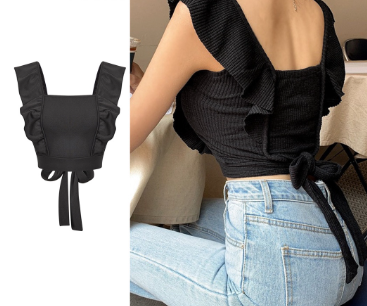 Lovito Women Casual Plain Lettuce Trim Bow Back Tank Top L74ED261