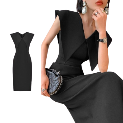 Lovito Women Elegant Plain Asymmetrical Dress L65ED172 (Black)