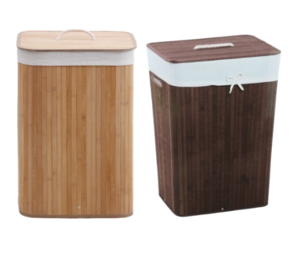 EZ SPACES Rectangular Bamboo Hamper with Fabric Liner and Rope Handle Lid Natural, Brown