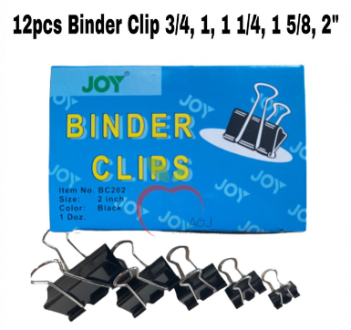 12pcs Binder Clips 3/4", 1", 1 1/4", 1 5/8", 2" (sold per box)