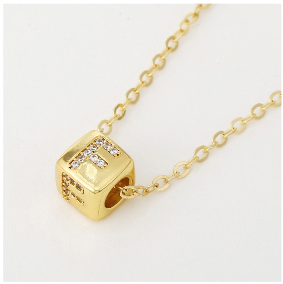 18K Gold Plated Titanium Steel English Letter Pendant Necklace Collar Chain Women's Fashion Copper Inlaid Zircon Dice Necklace Neckchain F