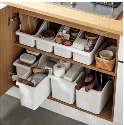 KITkitchen Kitchen Pot Storage Pot Cover Rack Shelf Plastic Pot Storage Rack Cabinet Storage Box COD