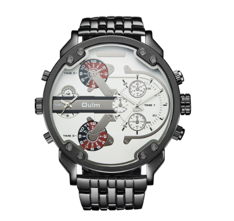 Oulm Personality Men's Watch Large Dial Quartz Watch WHITE