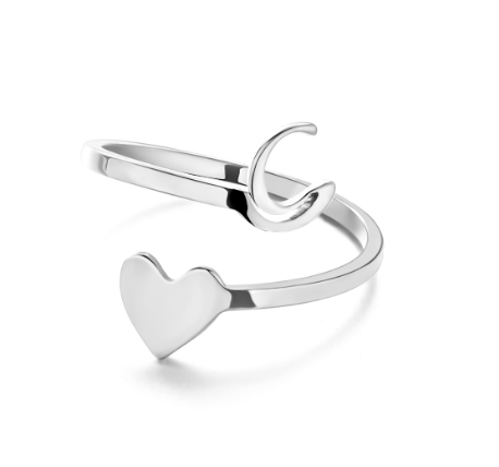 Silver Stainless Steel A-Z Rings Initial Letters Heart Rings Women Fashion Non Fading Jewelry Adjustable G
