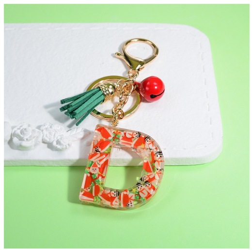 Fashion A-Z 26 Letters Keychains Christmas Tree Snowman Sequins Filling Resin Key Rings Women Bag Charms D