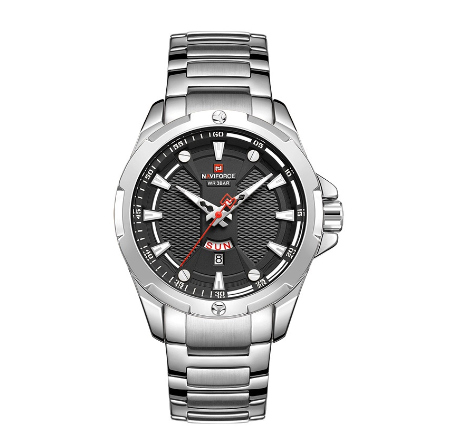 Naviforce Men Fashion Luxury Black Military Quartz Sport Wateproof Casual Wristwatch BLACK SILVER