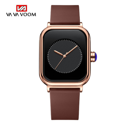 VA VA VOOM Silicone Quartz Women's Watch Fashion Glow Small Square Watch Women's Watch BROWN SILICONE