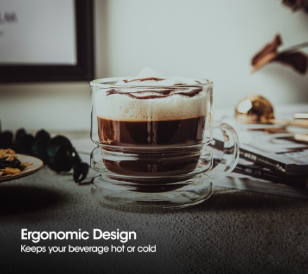 CRYSALIS Double Wall Glass Espresso Cup 80ml | 2.7oz [Set of 2] Coffee Mug Drinking Glass