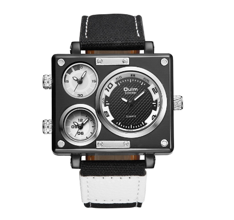 Oulm Men's Top Brand Watches Men Fashion Square Big Face 3 Time Zone Casual Quartz Watch BLACK