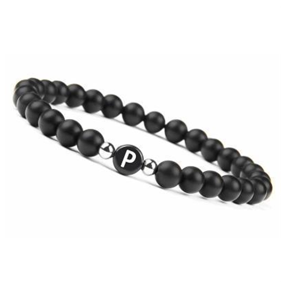 6mm Black Frosted Stone Beaded Bracelet Unisex 26 Initials Letters Name Bracelet With Elastic Rope For Couple Friendship Gifts P