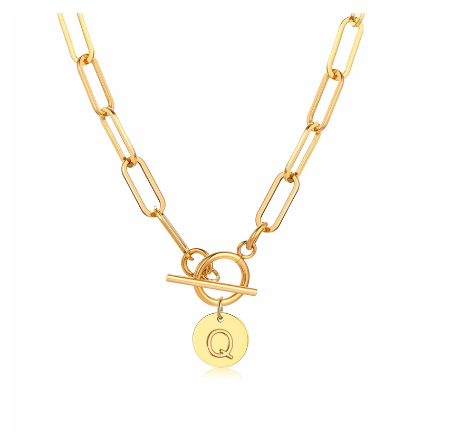 Vnox Women Stainless Steel Gold Plated Initial Pendant Necklace with Paperclip Necklace Q