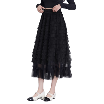 Lovito Women Tiered Layer Skirts L58Ad070 (Black)