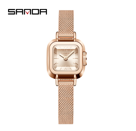 Sanda Women's Square High end Business Fashion Simple Watch Quartz Watch ROSEGOLD MESH STRAP