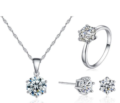[Tyaa] Jewelry Silver Color Diamond 3 in1 Set Adjustable