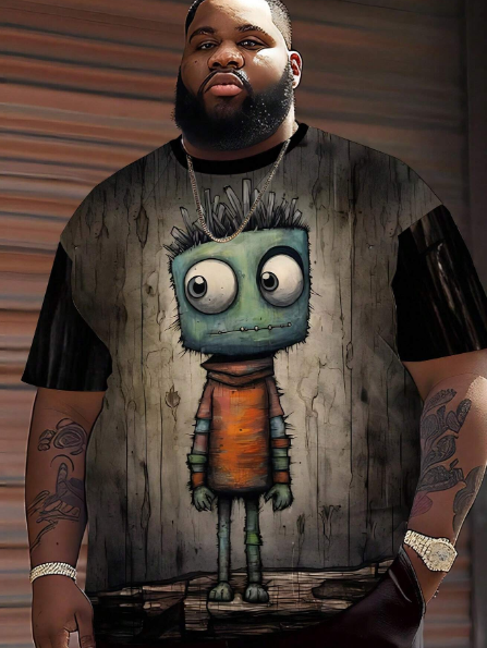 Summer Outdoor Wear For Men Fashionable Novel Cartoon Style Monster Sweater Pattern Crew-Neck Short-Sleeved T-Shirt