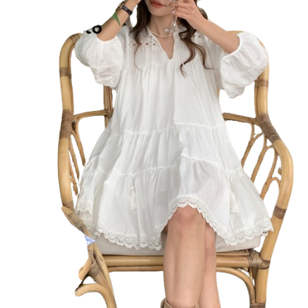 Lovito Women Fabric Stitching Cut Out Lace Dress LNA36041 (White)