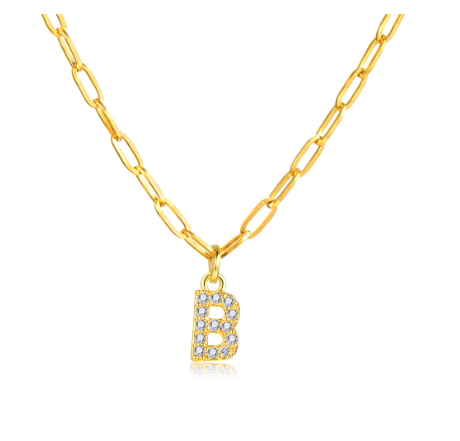 Vnox 18K Gold Initial Letter Necklace,Gold Letter Necklace,Initial Necklace B
