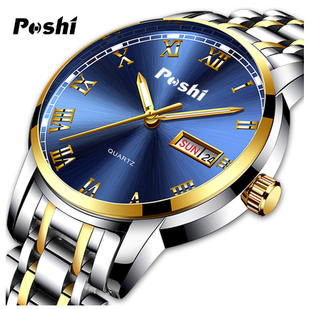 POSHI Top Brand Men's Watches Luxury Full Steel Business Quartz Watch Men Original Waterproof Sport Date Clock 01