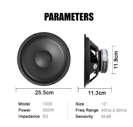 TOSUNRA 1005 300W Woofer Speaker HIFI 10" DIY Audio Subwoofer Loudspeaker