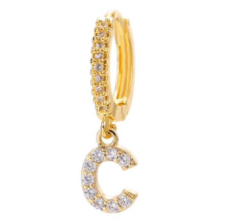 Letter Hoop Earrings Alphabet Zirconia Earings 14K Gold Ear Stud C