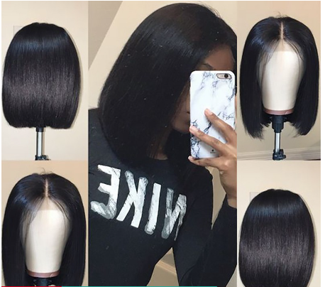 Short Lace Front Human Hair Wigs Brazilian Remy Hair Bob Wig With Pre Plucked Hairline