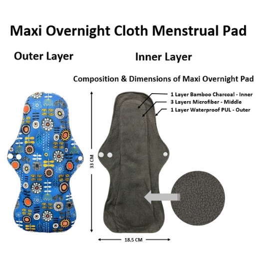 Maxi Overnight Organic Bamboo Charcoal Waterproof Washable Reusable Napkin Heavy Flow Menstrual Pads MP9