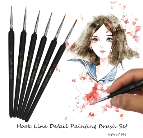 SeamiArt 6 Pcs. Set Hook Line Detail Painting Brush For Watercolor Oil Acrylic Gouache Paint