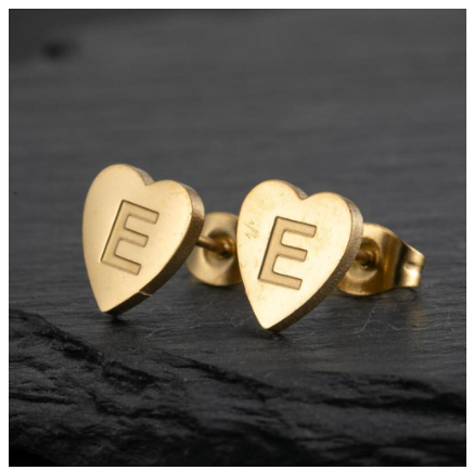 Stainless Steel Cute Small Tiny Heart Initial English Letter Stud Earrings For Women Gold Color Alphabet Jewelry Birthday Gift E