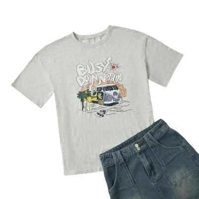 Lovito Women Casual Animal Cartoon Print T-Shirt LNE30067 (Light Grey)