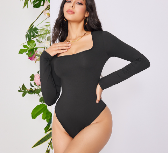 Women Buckle Basic Bodysuit LBE02004 Black
