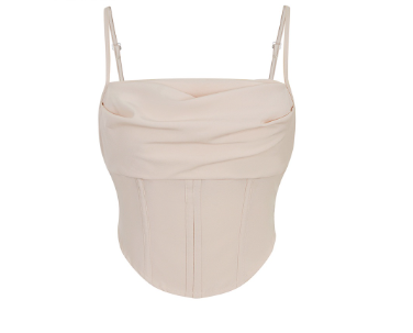 Lovito Women Elegant Plain Smocked Fringe Cami Top L41ED014 Light Khaki