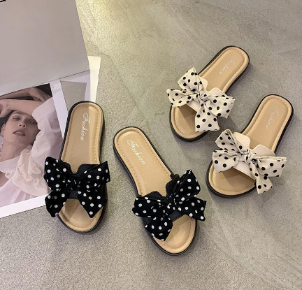 Korean Fashion Slide Bowknot Flat Sandals Shoes For Women