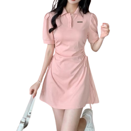 Lovito Casual Plain Ruched Pattern Short Sleeves Dress for Women LNE12093 (Pink)