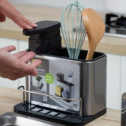 1pc Stainless Steel Cutlery Bucket, Divided Chopsticks Cartridge, High-end European Style Chopstick Cage, Spatula Storage Bucket, Multifunctional Kitchen Storage Rack, Stainless Steel Soap Dispenser, 