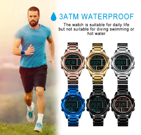 SKMEI Fashionable Steel Belt Electronic Watch For Men Innovative Style Wrist Watch