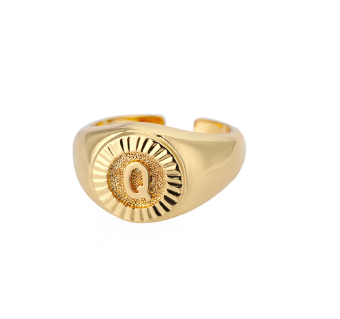 Maxzone Vintage Initial Letter Signet Rings For Women Stainless Steel Ring Round Opening Gold Letter Ring Aesthetic Wedding Jewelry Gift Q