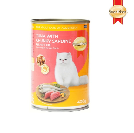 SmartHeart Wet Canned Cat Food for Adult Tuna and Chunky Sardine in Prawn Jelly 400g