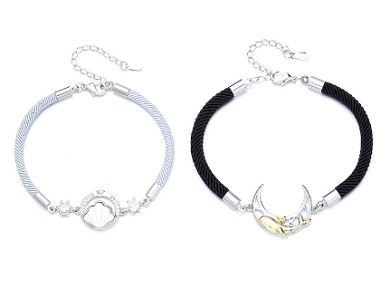 Black and White Couple Bracelet The Moon and the Whale leather