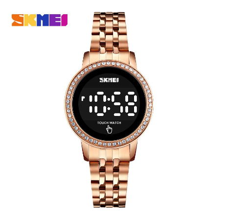Skmei Diamond Style Stainless Steel LED Light Watch for Women ROSEGOLD