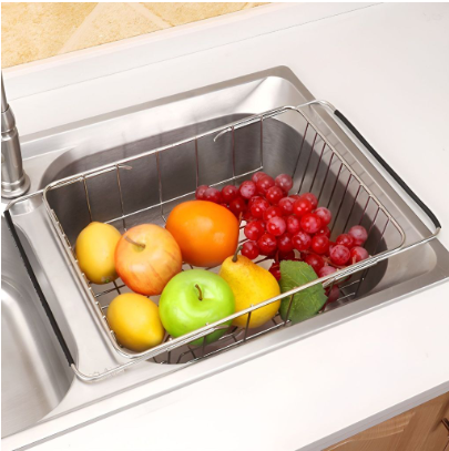 Dish Rack Stainless Steel Sink Drain Basket Expandable Fruit Bowl Holder Drying Rack