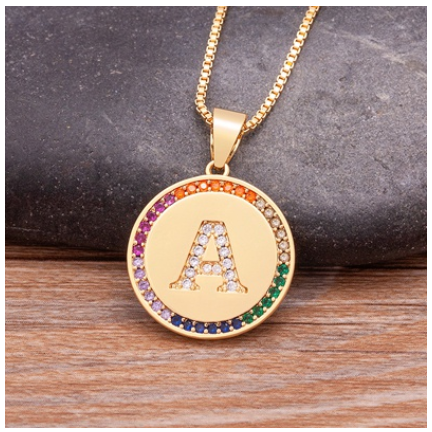 New Arrival Luxury A-Z Initial 26 Letters Pendant Charm Chain Necklaces High Quality Zircon Rainbow Jewelry A