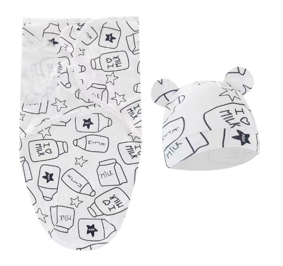 Newborn Baby Muslin Swaddle Blanket Hat Set Swaddle Bedding Wrap Blanket Baby Swaddling S72