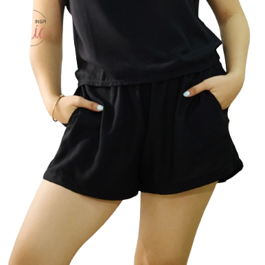 INSPI Chic Boho Shorts for Woman Summer Korean Cotton Short for Women Beach Outfit Sleepwear (Black)