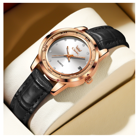 OPK Watch For Women New Style Leather Waterprof Origianl Quartz Small Watches BLACK STRAP