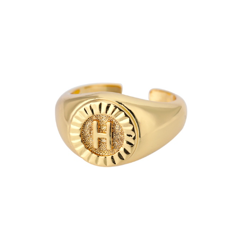 Maxzone Vintage Initial Letter Signet Rings For Women Stainless Steel Ring Round Opening Gold Letter Ring Aesthetic Wedding Jewelry Gift H