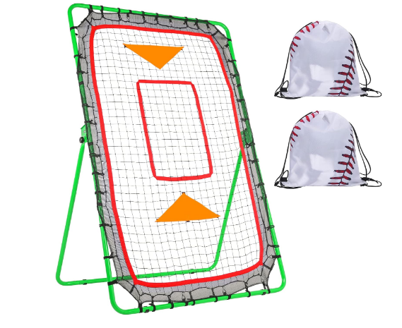 [2+1] Pitch Back Rebounder Net, 6x3.65 FT, Adjustable Bounce Back Return Board Net for Baseball, Softball, Lacrosse, Volleyball, Tennis, Throwing Partner, Catching Trainer