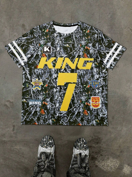 Manfinity Plus Size Men's Summer Letter & Branch Print Casual Round Neck Short Sleeve T-Shirt